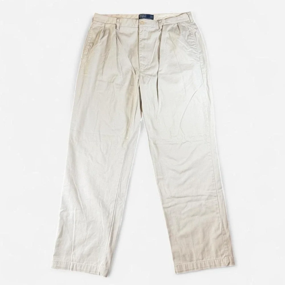 Vintage 90s Polo Ralph Lauren Andrew Pants Beige Pleated Size 38x32